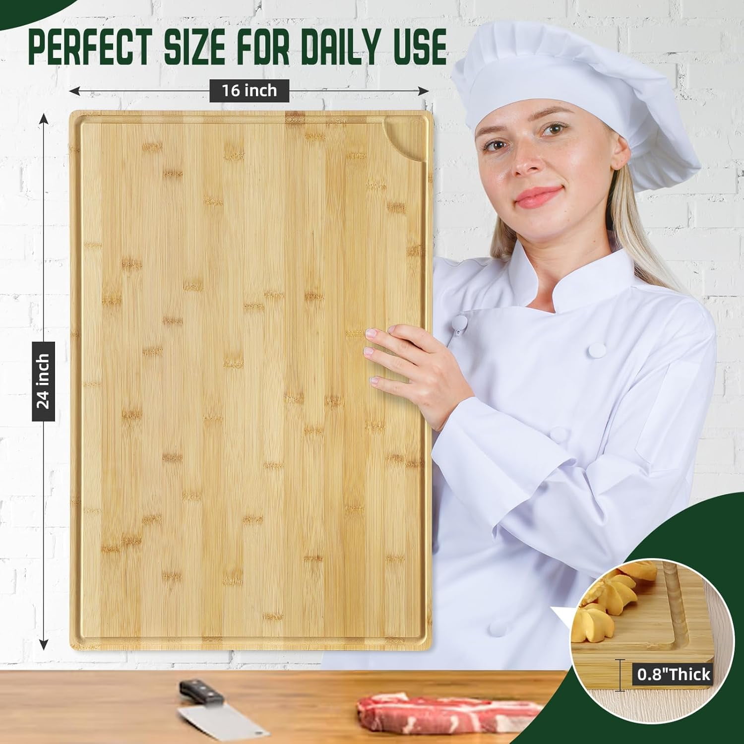 24 x 16 Inch Cutting Board for Kitchen,Extra Large Bamboo Cutting Board with Deep Juice Groove and Handle for Stove Top, Kitchen Chopping Boards for Meat Vegetables