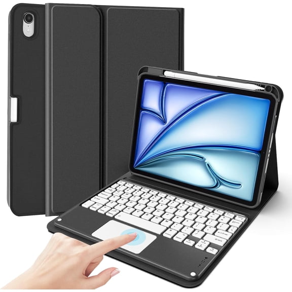 Procase Touchpad Keyboard Case for iPad Air 11 Inch M2/M3/M4 & iPad Air 4/5 10.9", with Built-in Touchpad and Pencil Slot, Detachable Wireless Type-C Charging Keyboard Folio Cover -Black
