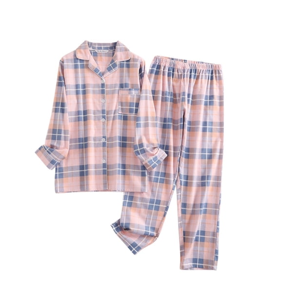 Womens Pajama Sets 2 Piece Cotton Plaid Pjs Long Sleeve Sleepwear Christmas Button Down Lounge Set
