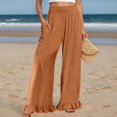 thumbnail image 2 of KHONTS Women's Wide Leg Pants High Waist Ruffle Hem Casual Loose Cropped Trousers Solid Color Lightweight Pants for Daily Wear Orange XL, 2 of 4
