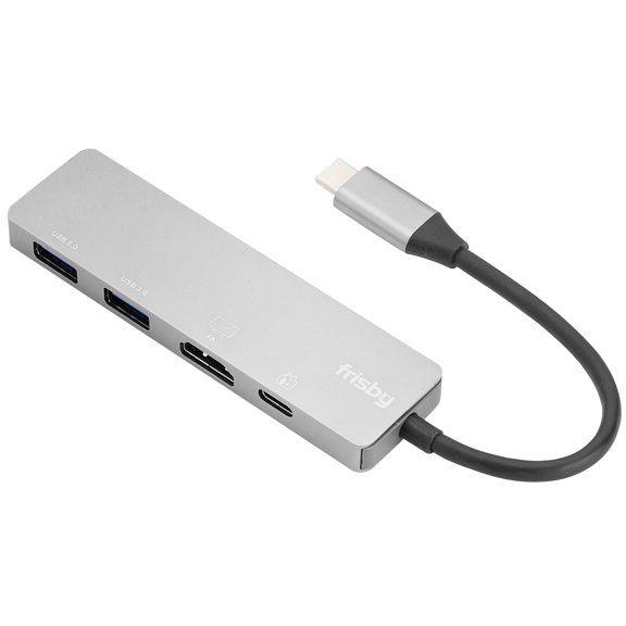 Frisby USB Type-C Hub, Hub Adapter With USB C Charging Port, 4K HDMI, 2 USB 3.0 Ports, Compatible For MacBook Pro 2018 2017 2016 iMac, Google Chromebook Pixelbook, Plug and Play, Gray