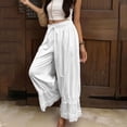 thumbnail image 5 of Fengqque Womens Wide Leg Pants Elastic Waist Drawstring Lace Beach Boho Casual Long Trousers White S(S), 5 of 7