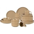 thumbnail image 2 of HomeVss, Nordic Shape Rising Rim Stoneware 20pc Dinnerware Set, Matte Beige with Speckle Finished Effect, 2 of 16