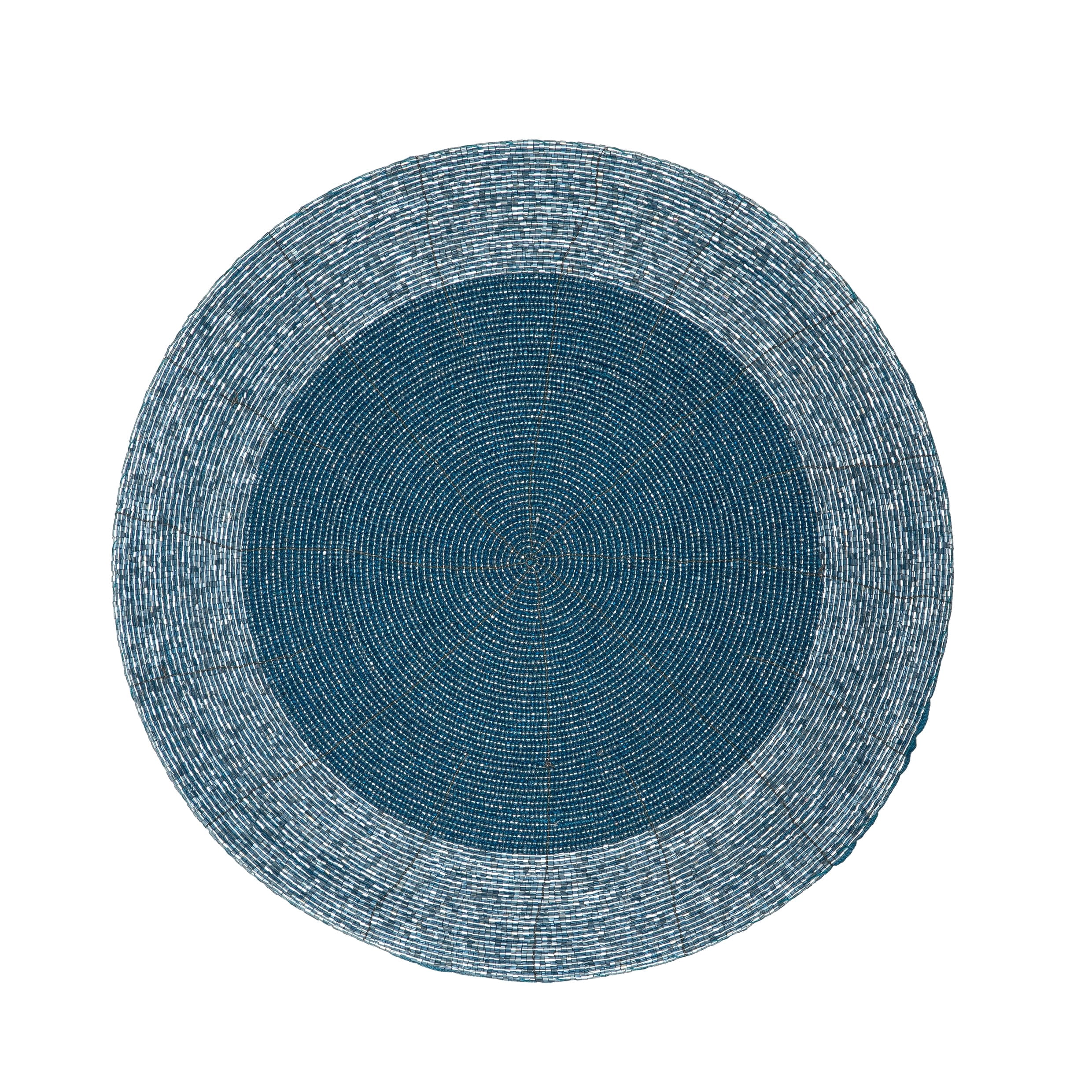 Homebia Designs Farmhouse Beaded Placemats Set of 4-13 Inch Round Handmade Decorative Charger Plates - Elegant Glitz Dinner Table Mats for Dining, Wedding, Kitchen & Party Décor - Sky Blue