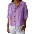 thumbnail image 3 of Hxshgdsn Womens V Neck Blouse Button Down Short Sleeve Casual Cardigan Summer Vacation （Purple/4XL）, 3 of 7