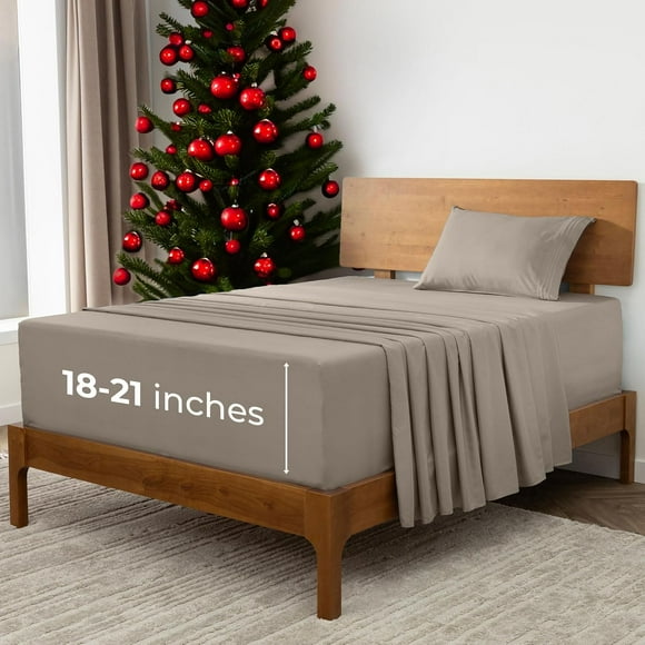 ERDS-Mellanni Extra Deep Pocket Twin XL Sheet Set - Hotel Luxury Bedding Sheets & Pillowcases - Extra Deep Pocket Sheets up to 53 cm Mattress - Ultra Soft Cooling Bed Sheet Set - 3 Piece(Twin XL, Tan