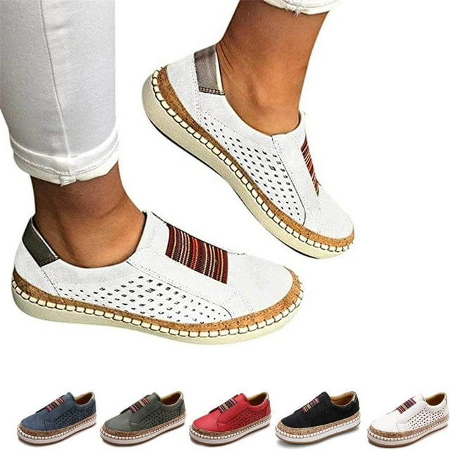 Espadrilles Orthopédiques Décontractées de Qualité Supérieure, Chaussures de Marche Orthopédiques Décontractées Design 2022, Chaussures pour Femmes à Enfiler Mode Bout Rond Confort Chaussures de Course Athlétiques (5, Blanc)
