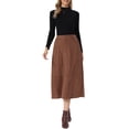 thumbnail image 2 of INSPIRE CHIC Corduroy Midi Skirt for Women's Elastic High Waist Pockets Casual A Line Skirt M Dark Brown, 2 of 6
