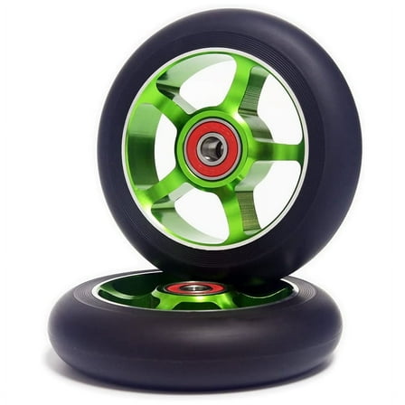 2Pcs 100mm Scooter Wheels with Bearings Aluminum Scooter Parts,Green
