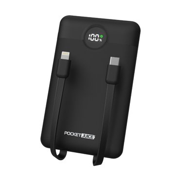 Pocket Juice Force 10,000mAh Portable Charger Power Bank – Slim Portable Phone Charger with Built-in USB-C & Lightning Cables
