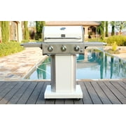 Kenmore 3-Burner Gas Grill, Outdoor BBQ Grill, Propane Grill with Foldable Side Tables, Pearl White