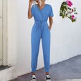 thumbnail image 2 of Yuyuzo Womens Summer 1 Piece Jumpsuits Dressy Casual Short Sleeve V Neck Drawstring Waisted Rompers, 2 of 7