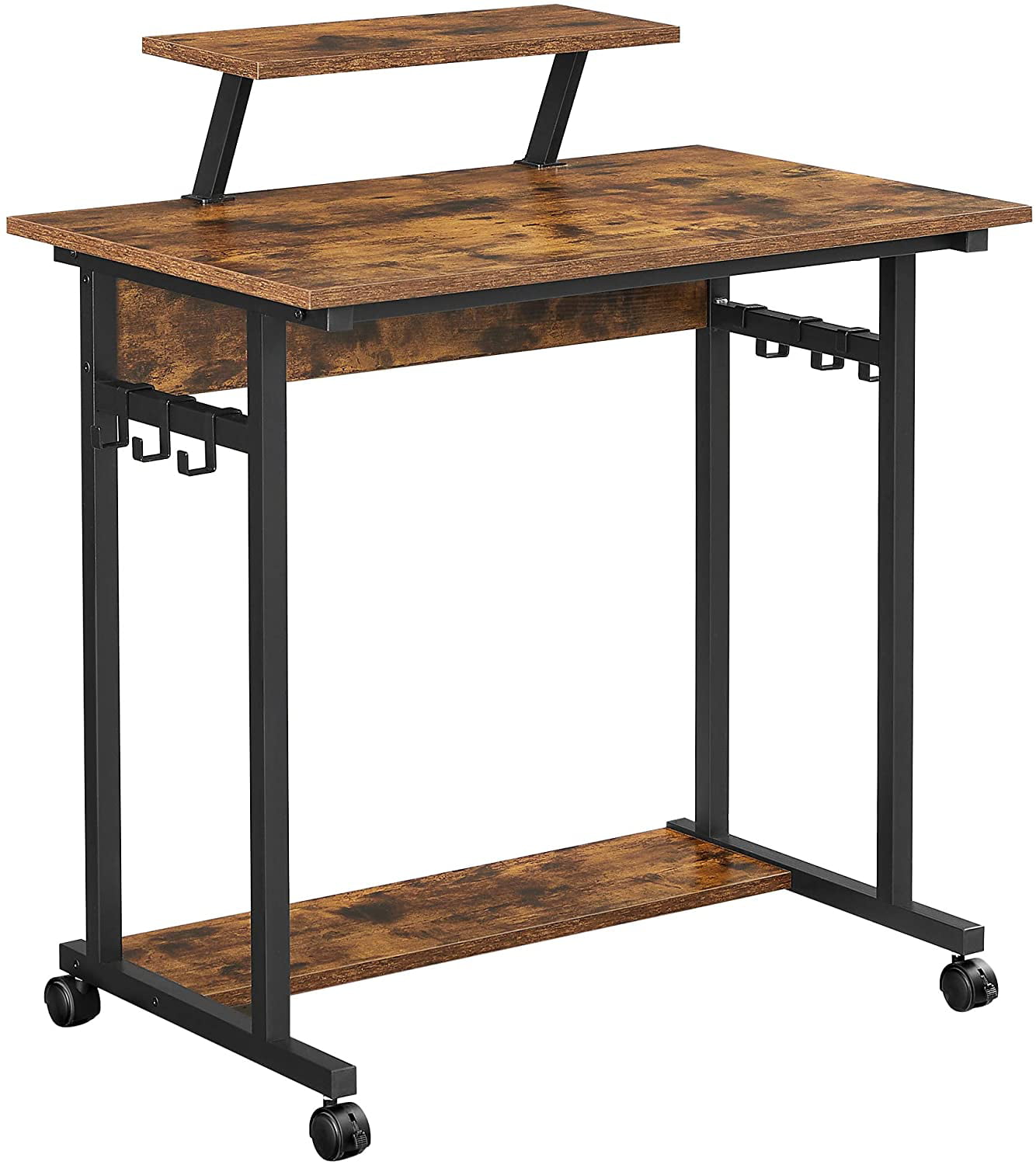 6 Hooks with Monitor Stand 31.5 x 19.7 x 35.4 Inches Rustic Brown and Black ULWD085B01 VASAGLE Mobile Computer Writing Desk Industrial for Home Office Work from Home 