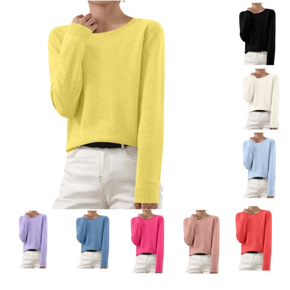 Yijfswar Womens Sweaters Pullover Long Sleeve Crewneck Shirts Knit Sweater Slim Fitted Casual Soft Tops