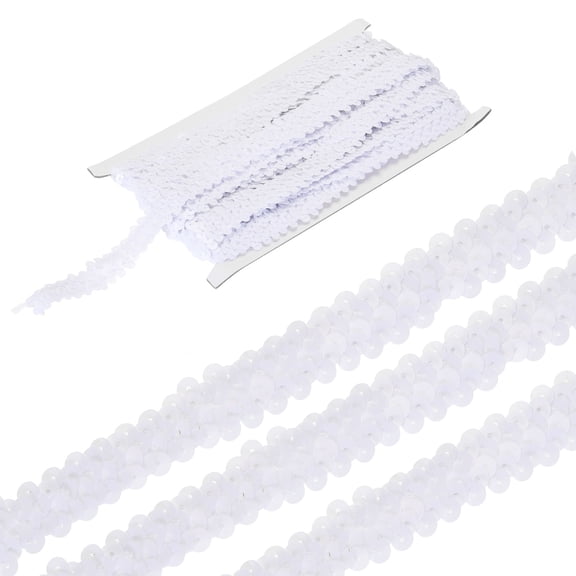 Uxcell 5 Yards 0.8 Inch Elastic Sequins Trim 2 Row Flat Sequin Strip Paillette Fabric Ribbon for Crafts DIY Fringe Sewing Costume Dress, White