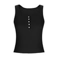 thumbnail image 6 of Womens Summer Tank Tops Ribbed Knit Slim Fit Sleeveless Henley Casual Basic Tee Button Up Going Out Blouse (M, Black), 6 of 7