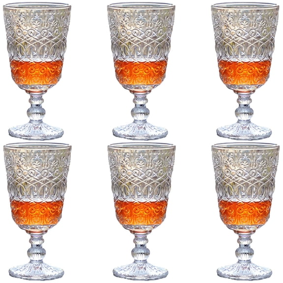 Drinking Glasses set of 6 Wine Goblets 10 OZ Beverage Cup Vintage Glassware