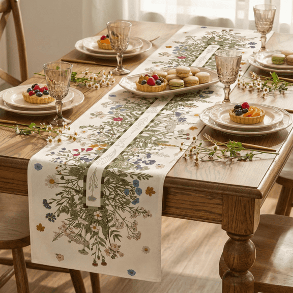 Vintage Wildflowers Daisy Spring Table Runner,Easter Table Runner,Seasonal Summer Floral Kitchen Dining Table Decoration for Home Party Decor 12x72 Inch