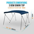 thumbnail image 2 of SereneLife 3 Bow Bimini Top - 2 Straps and 2 Rear Support Poles with Marine-Grade 600D Polyester Canvas (Navy Blue), 2 of 8