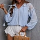 thumbnail image 3 of Túnica de encaje de ganchillo para mujer, blusas de gasa con manga larga y cuello en V, camisas con cordón de punto suizo, 3 of 6