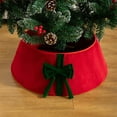 thumbnail image 6 of 24-Inch Velvet Christmas Tree Collar with Red Bow, Decorative White Tree Skirt Cover for Xmas Tree Base, Holiday Home Decor，Red, 6 of 7