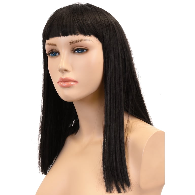 Silky Straight Synthetic Black Wig with Bangs for Women,Heat  display picture 3