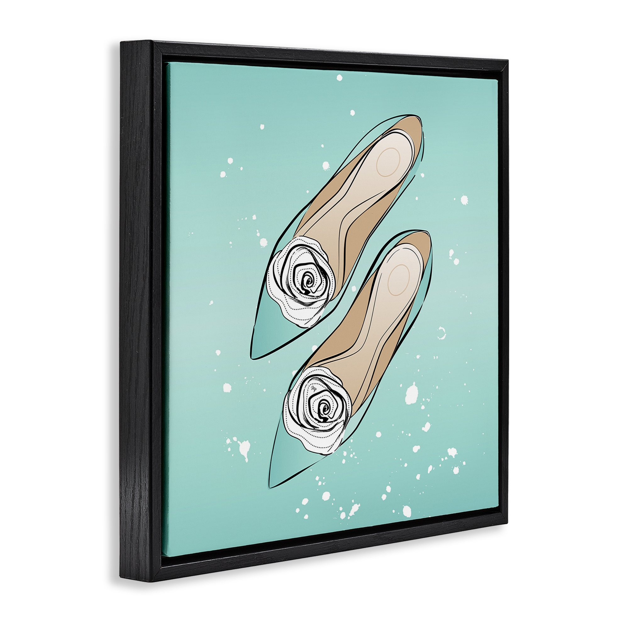 Stupell Industries Blue Shoes with Flowers Beauty & Fashion Painting Black Floater Framed Art Print Wall Art, 25 x 25