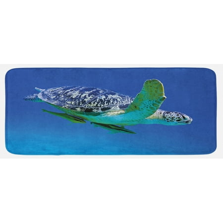 

Turtle Kitchen Mat Aquatic Theme Photo Tropical Exotic Sea Animal Swim Aquarium Wildlife Plush Decorative Kitchen Mat with Non Slip Backing 47 X 19 Violet Blue Fern Green by Ambesonne