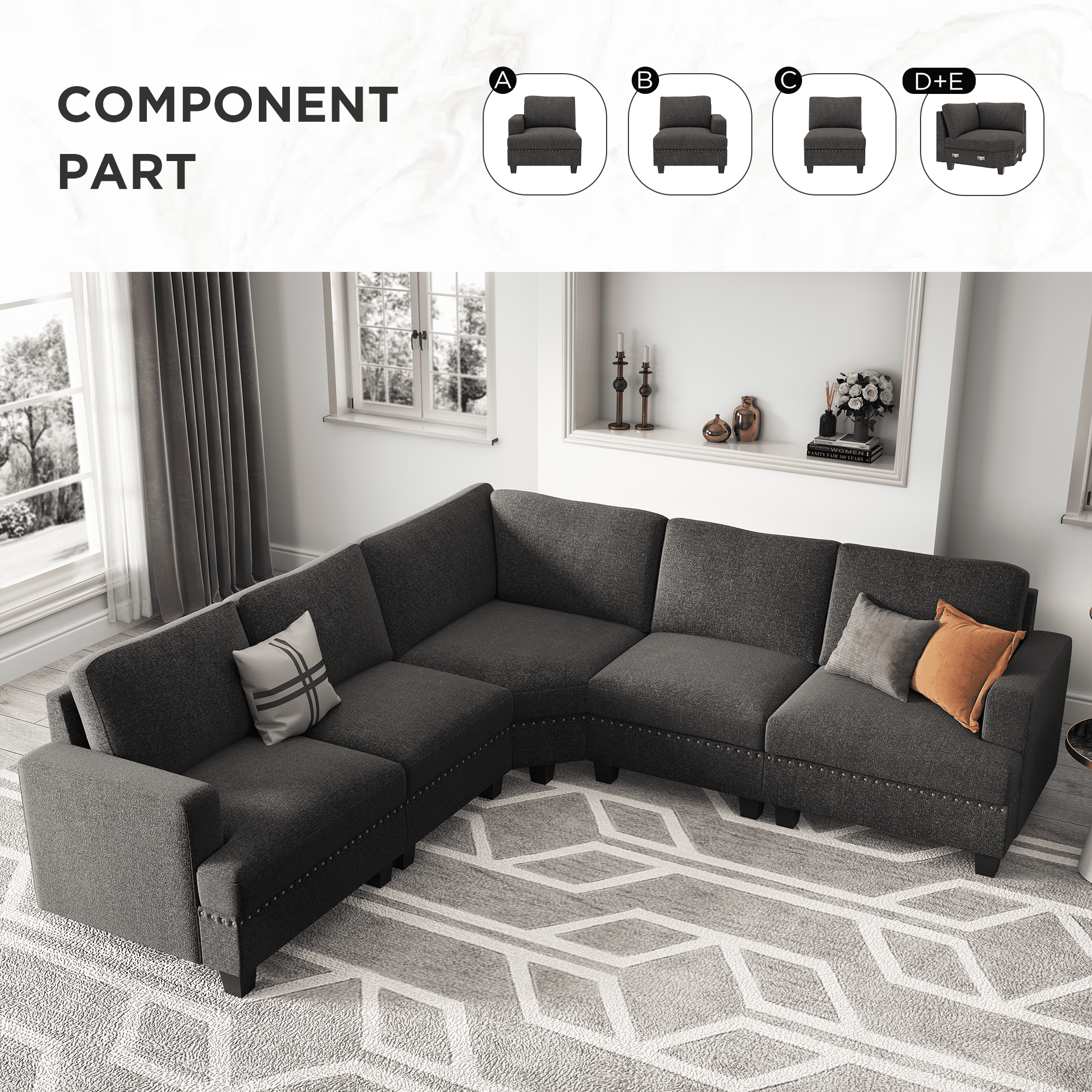 Nolany Modular Stain-Resistant Wide Corner Fabric Sofa
