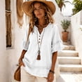 thumbnail image 4 of GILIGEGE Womens Cotton Linen Tops Flowy Summer Gauze Fringe Shirts Retro Short Sleeve V Neck Shirts Raw Hem Loose Beach Clothes，Frayed Henley Shirt Boho Tunic Blouse White M, 4 of 8