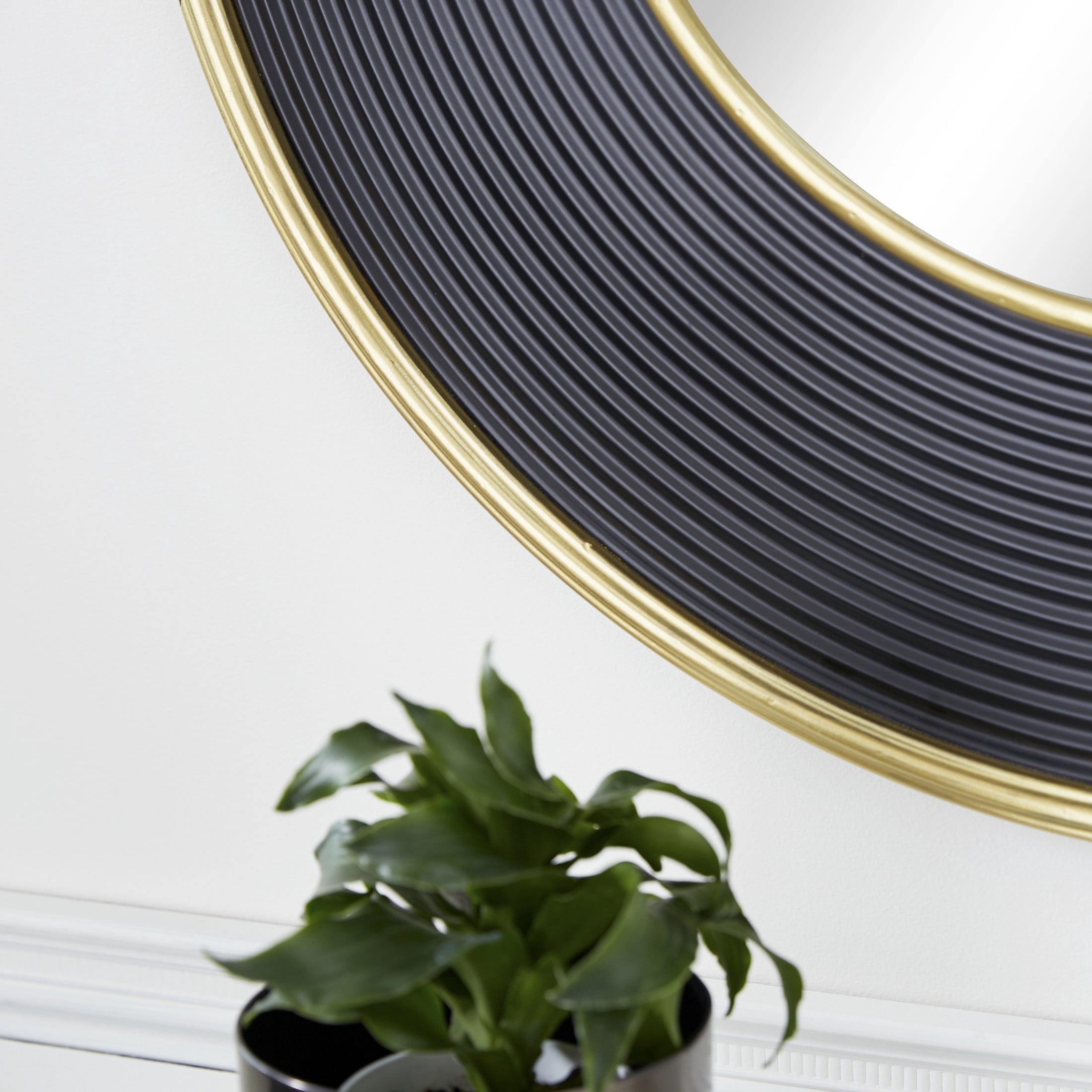 CosmoLiving by Cosmopolitan 35" x 35" Black Ribbed Wall Mirror with Gold Edges