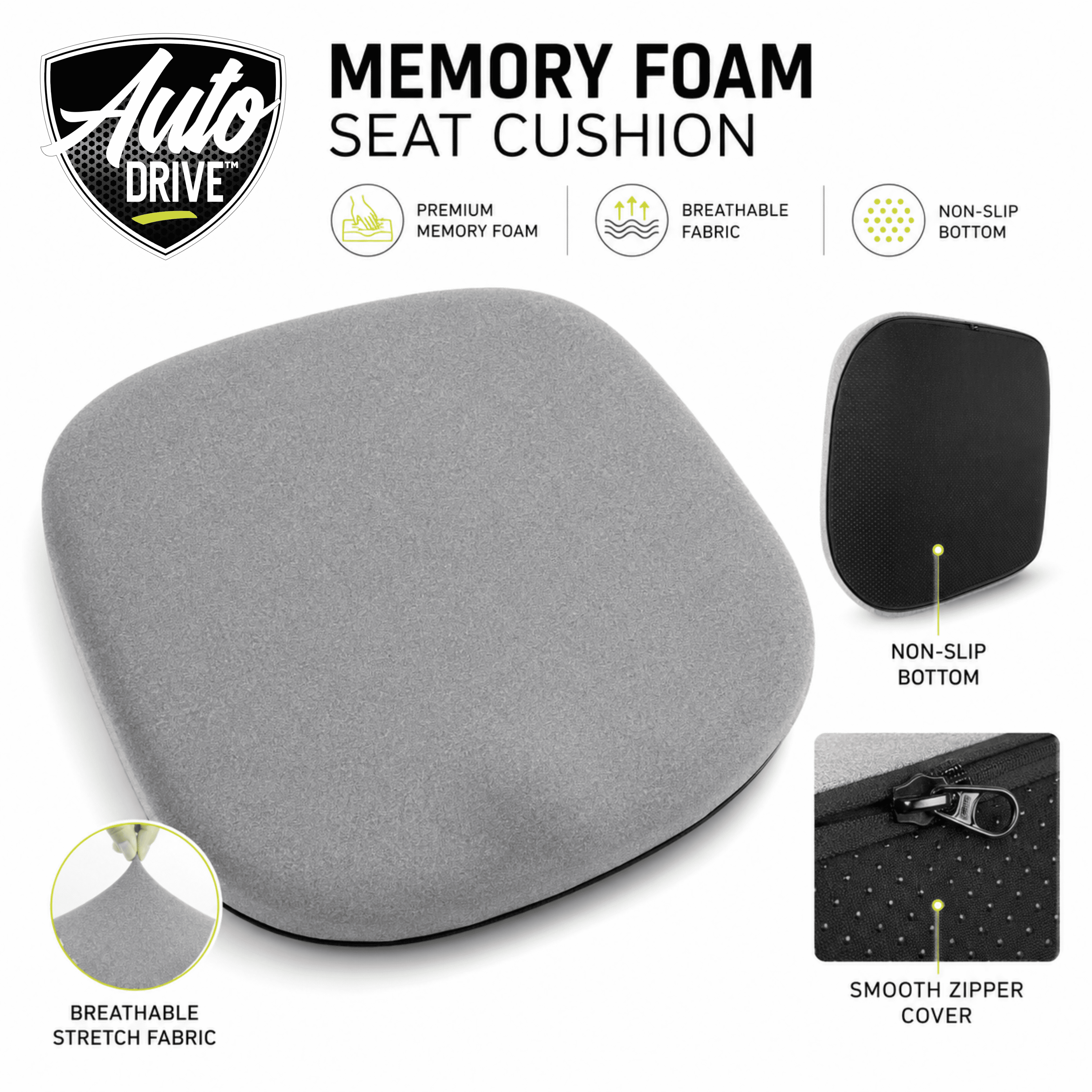 Auto Drive Seat Cushion, Comfortable Car Seat Cushion Pad, Non-Slip Seat Cover for Car Driver Seat, Universal Fit for Cars SUV Truck, Gray