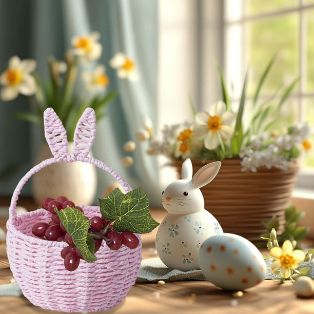 Fasiaou Eggs Easter Basket Stuffers Easter Decorations Easter Woven Bunny Basket Long Ears Bunny Storage Basket Tote Bag Easter Eggs Storage Basket Kids Gift Storage Tote Bag