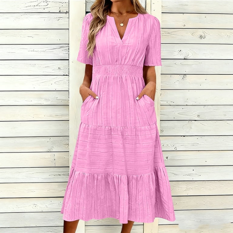 fit & flare lightweight smocked midi dress Fit & Flare Lightweight Smocked-Bodice Midi Dress