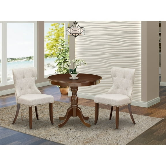 3 Piece Dining Table Set with Kitchen Chairs - Linen Fabric Parsons Style Table & Chairs