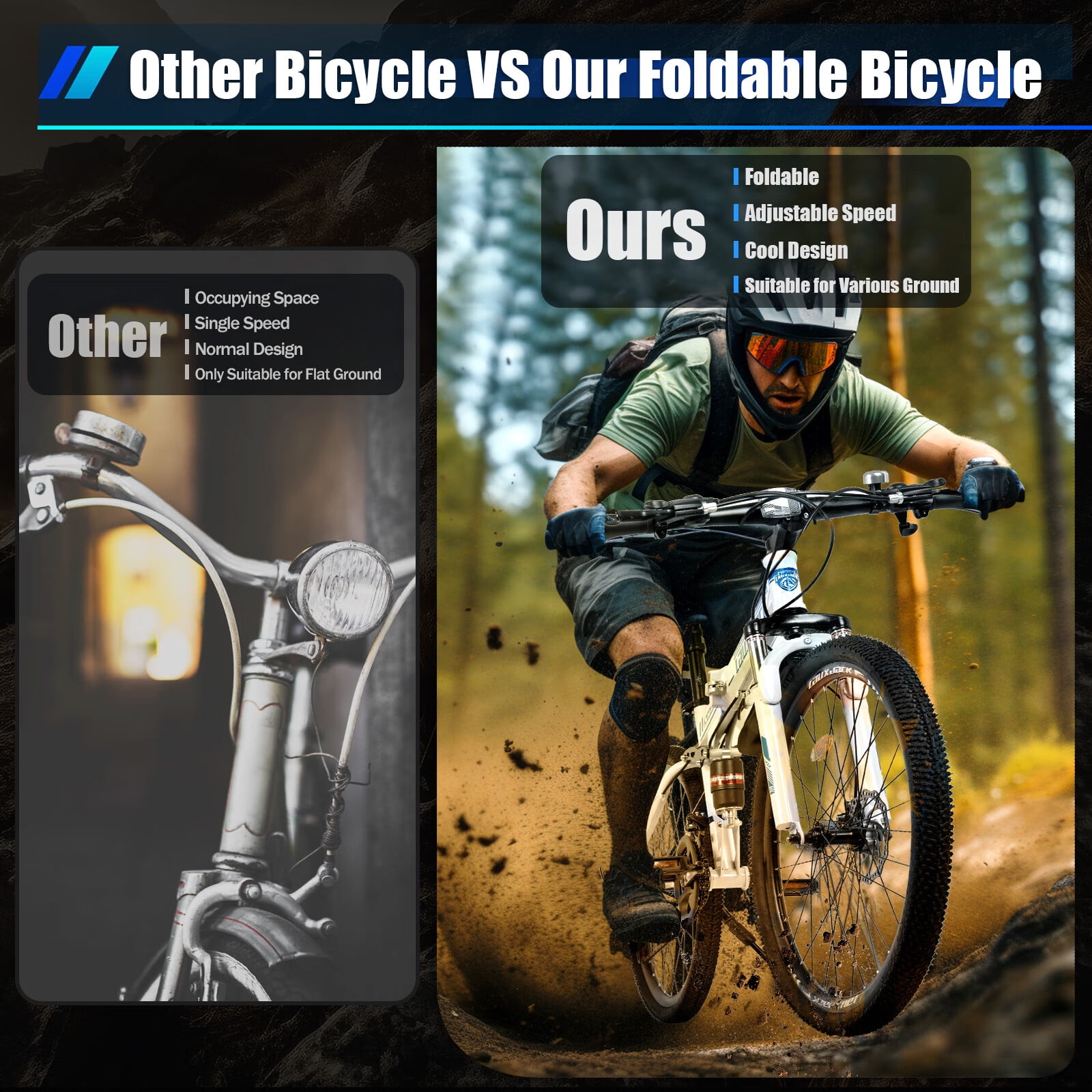 Aiqidi 26" Mountain Folding Bike with 21-Speed Gears Dual-Disc Brake Unisex Adult Mountain Bicycle Adjustable for Riding Traveling