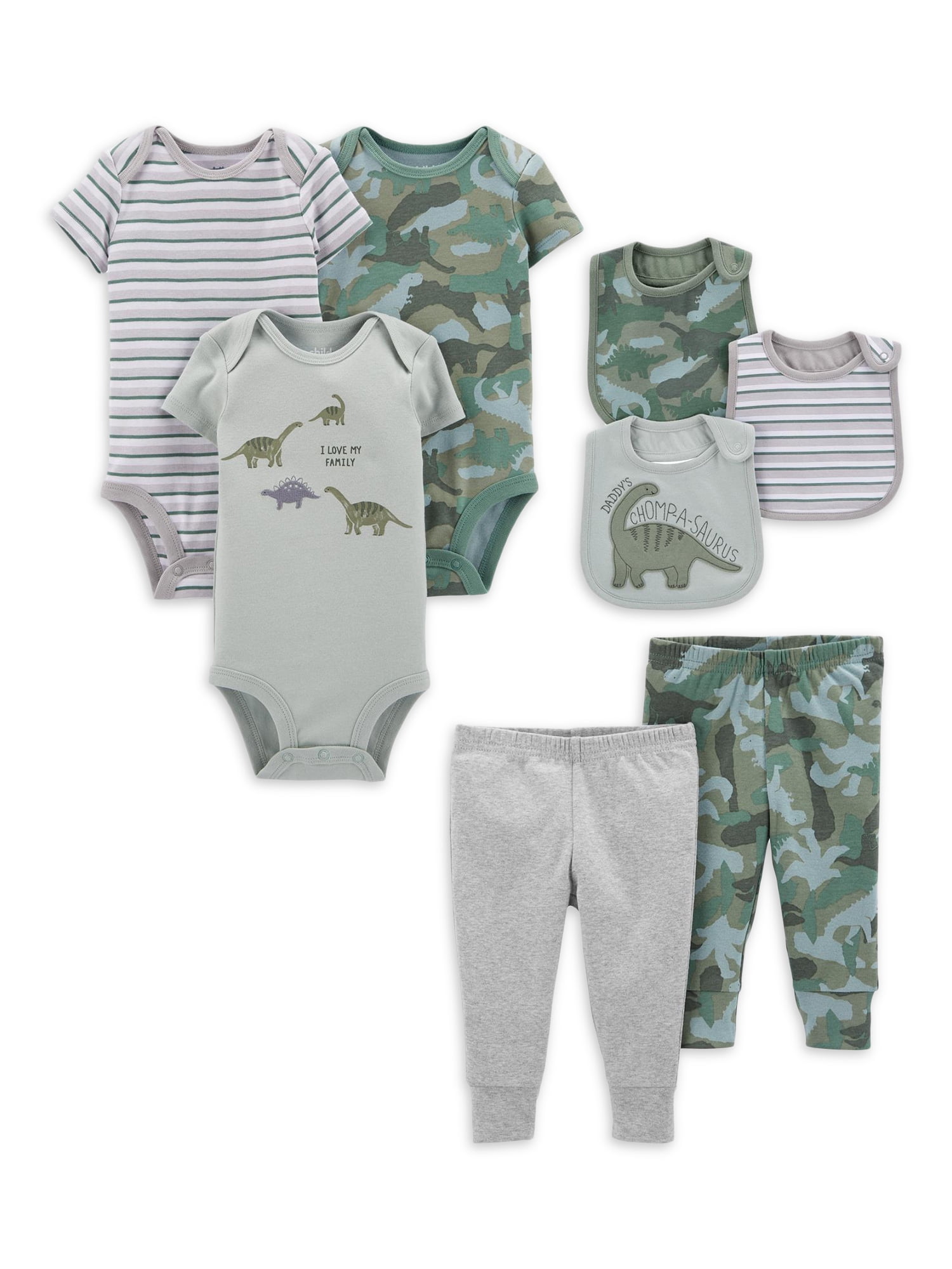 Carter's Child of Mine Baby Boys Short Sleeve Bodysuits, Pants, & Bibs Set, 8-Piece, Preemie-24 Months