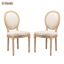 Hassch Set of 2 Upholstered Dining Chairs in Beige, Modern Farmhouse Accent Side Chairs with Linen Fabric Oval Backrest, Padded Cushion Seat and Wooden Legs