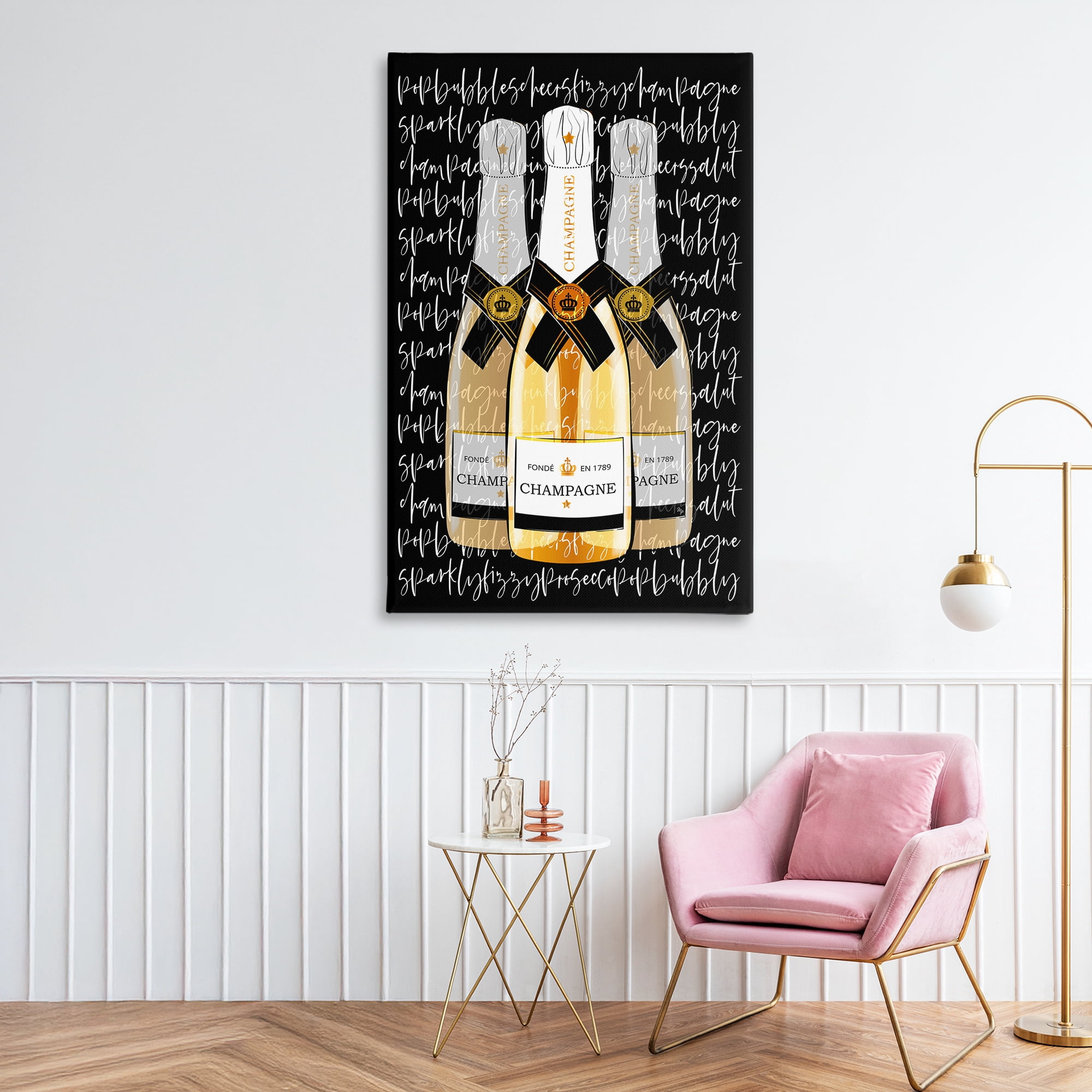 Stupell Industries Triple Champagne Bottle Love Canvas Wall Art, design by Martina Pavlova
