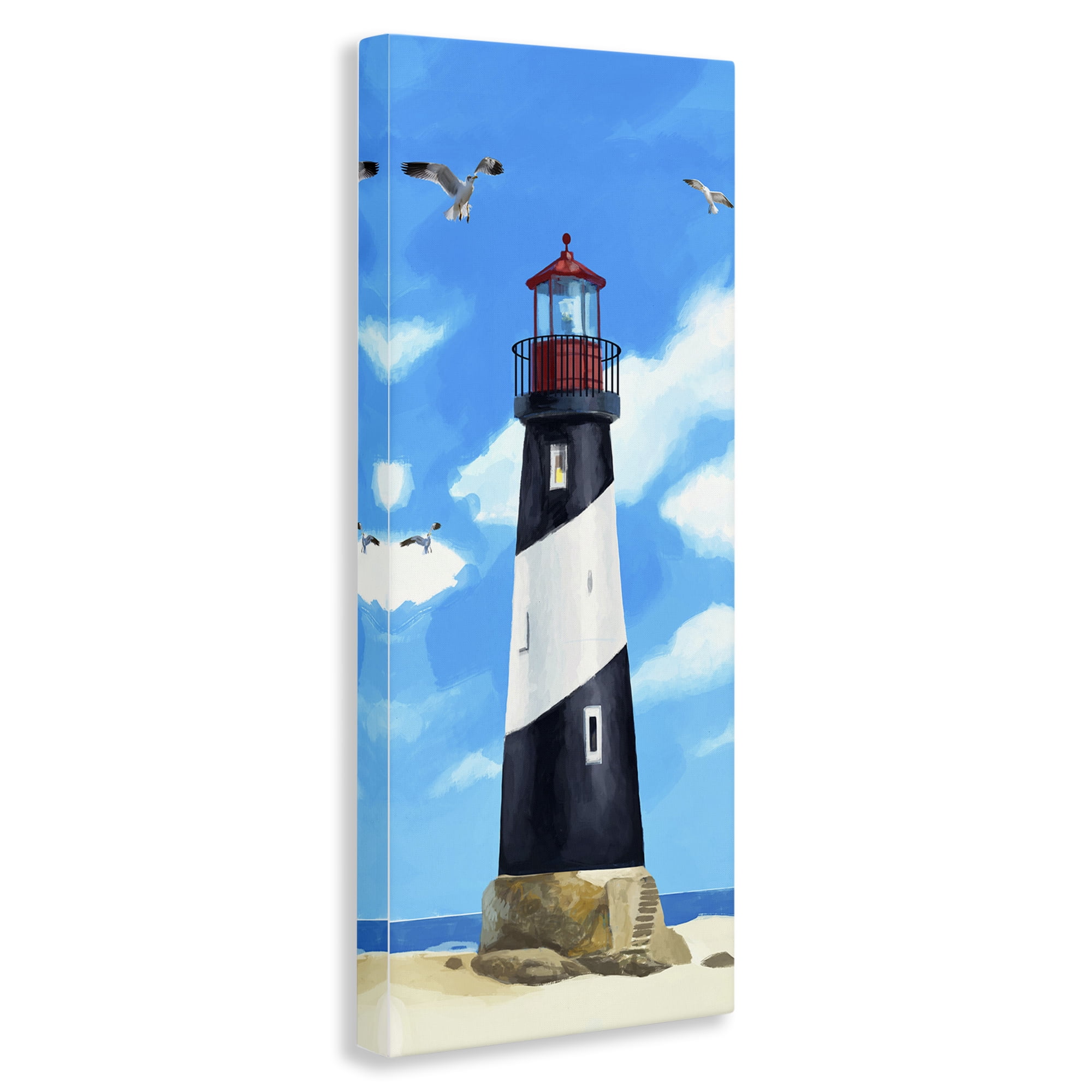 Stupell Industries Lighthouse on Beach Coastal Painting Gallery Wrapped Canvas Art Print Wall Art, 10 x 24