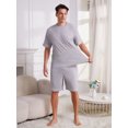 thumbnail image 2 of Vulcanodon Mens Short Pajama Set,Lightweight Sleepwear Soft Nightwear Short Sleeve Set With Pocket,(Light Grey Mel.XL), 2 of 5