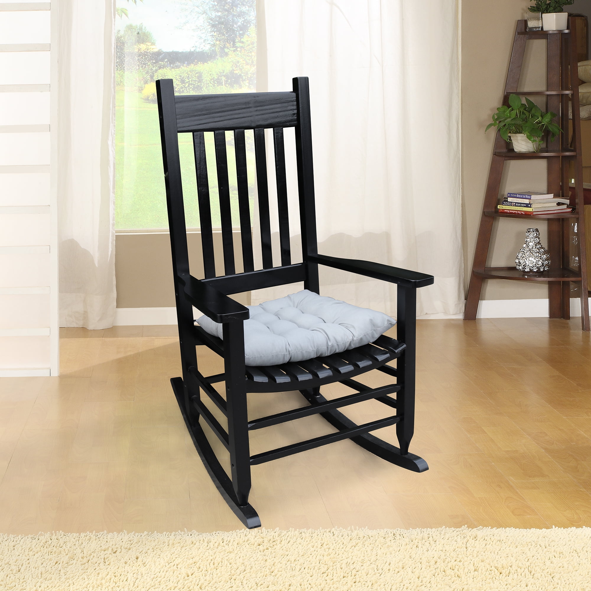 Yoneston Outdoor Wood Porch Rocking Chair, Weather Resistant Black Color Finish