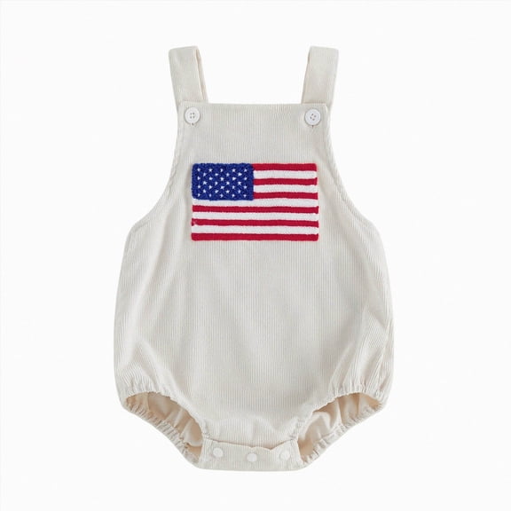 enyan 4th of July Infant Baby Girls Romper Independence Day Outfit Newborn 3 6 12 18 Months Girl Jumpsuit Overall Beige,12-18 Months
