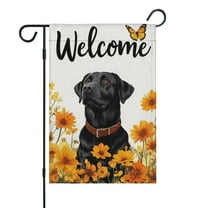 Fall Welcome Black Labrador with Butterfly and Flowers Fall Garden Flags 12.5"x18" Double Side,Small Yard Flags for Outside,Outdoor Fall Decor,Autumn Funny Garden Flag Yard Decoration