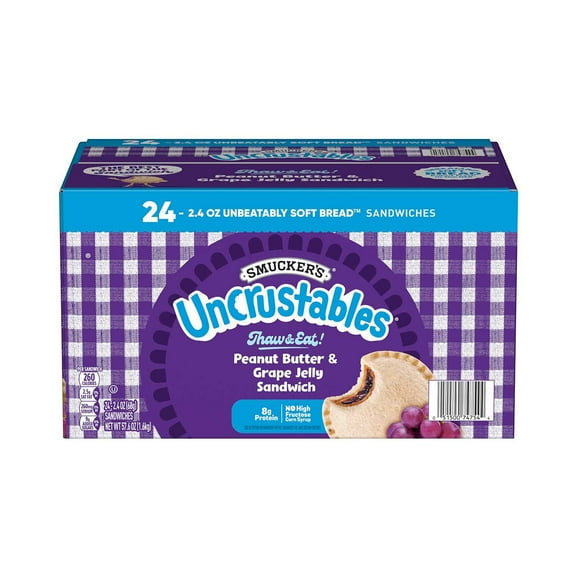 Smucker's Uncrustables Peanut Butter and Grape Jelly Sandwiches, Frozen, 2.4 oz., 24 ct.