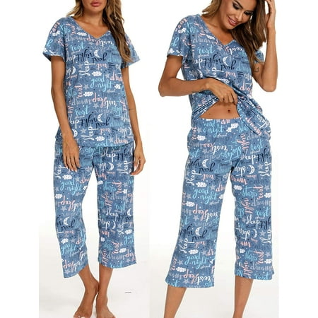 Women's Sleepwear Tops with Capri Pants Pajama Sets | Walmart Canada