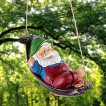 HAHUT Funny Garden Gnomes Decorations Outdoor Cute Resin Hammock Gnome Hanging Statues Garden Decor Backyard Art (Red)