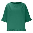 thumbnail image 4 of CHGBMOK Womens Ruffle Sleeve Blouses 3/4 Sleeve Crew Neck T Shirts Solid Casual Tops Pleated Curved Hem Going Out Outfit, 4 of 8