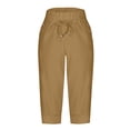 thumbnail image 4 of TQWQT Pedal Pushers for Women Dressy Casual Capri Pants Knee Length Elastic Waist Cropped Trouser Trendy Summer Cropped Trouser with Pockets Khaki L, 4 of 5