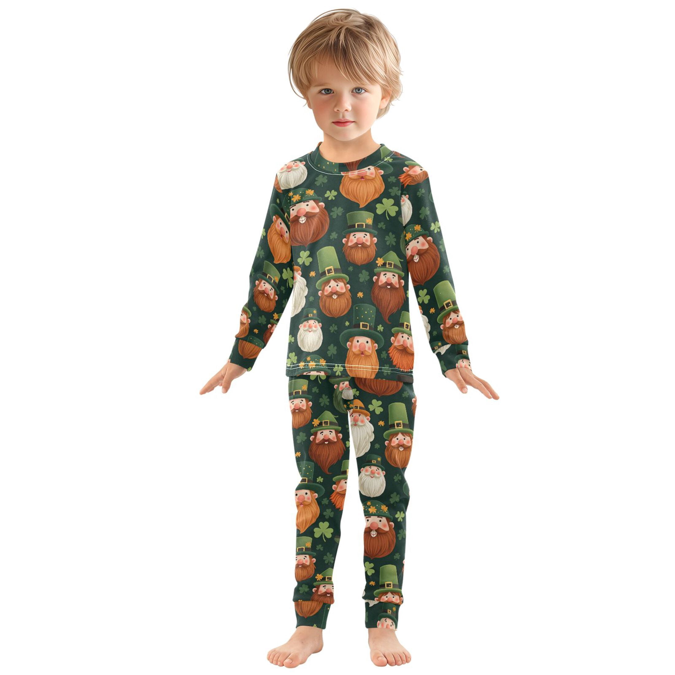 Beard Green Elf Pattern Cotton Pajamas 2 Piece Set Sleepwear Soft and Comfortable Homewear Nightwear